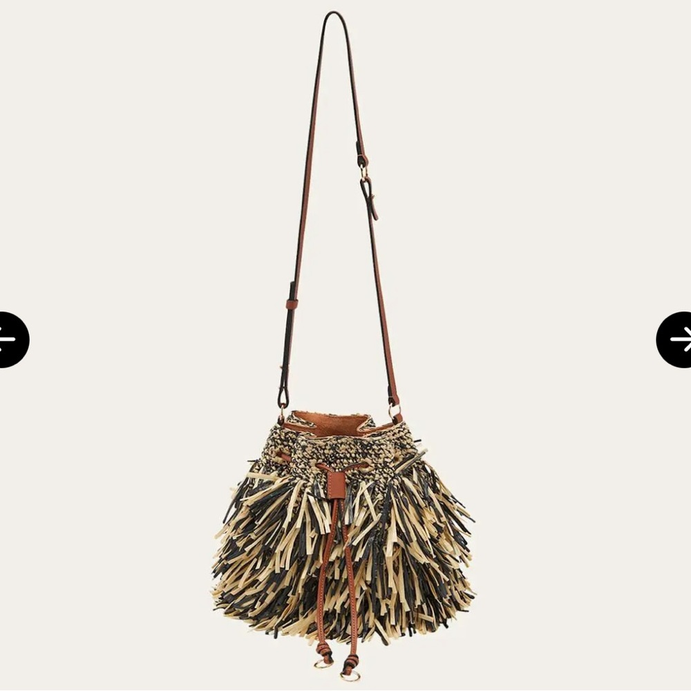 Ulla Johnson Gigi Fringe Drawstring Bucket Bag Noir Melange BNWOT